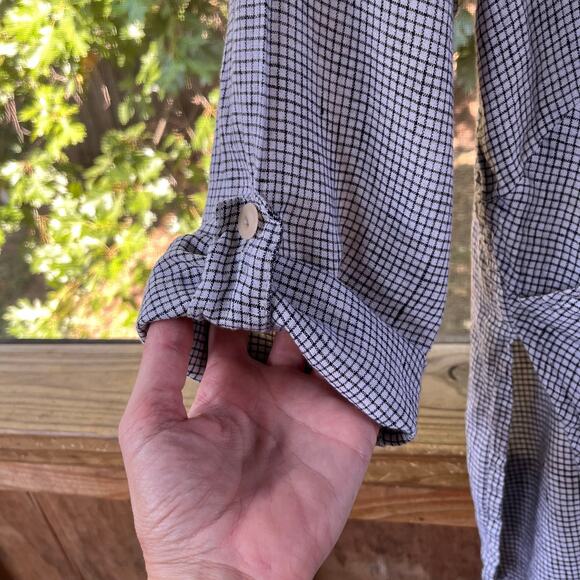 Flax Women's Black & White Check Print Long Sleeve Tunic Top 100% Linen Size M - Picture 6 of 9